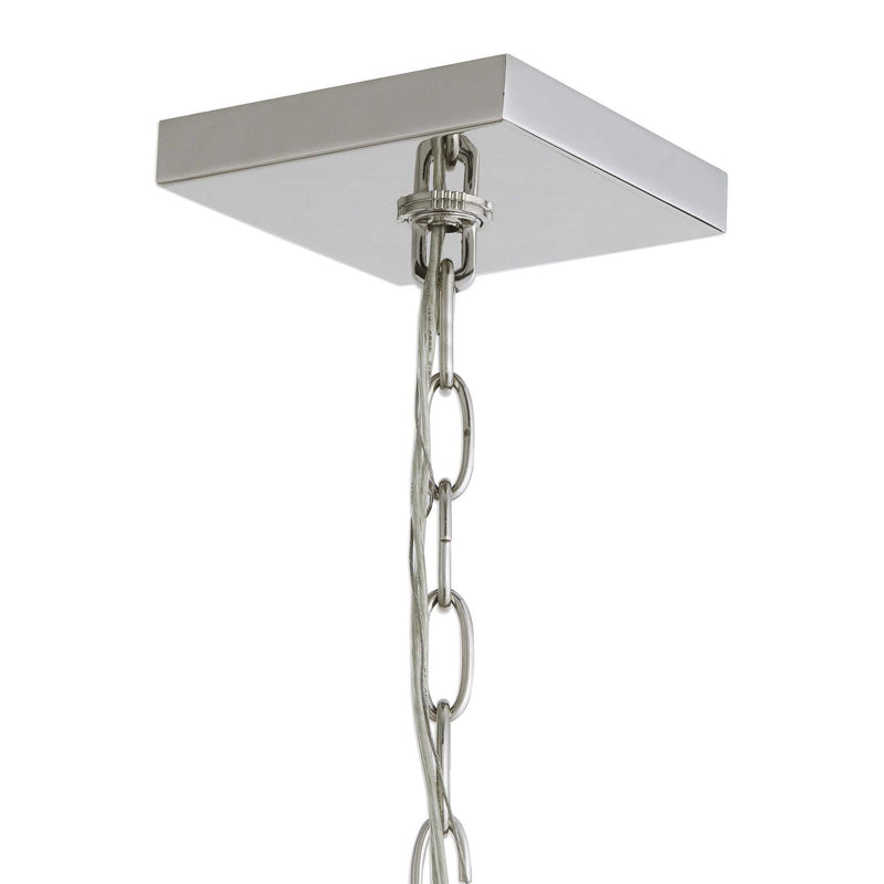 Uttermost Euclid 6-Light Cube Pendant in Nickel, modern pendant lighting featuring geometric cube design with six light bulbs.
