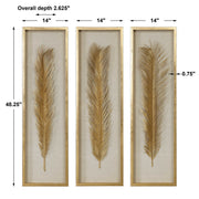 Set of 3 Uttermost Palma leaf shadow box wall decor in gold, featuring elegant leaf designs for stylish home decoration.