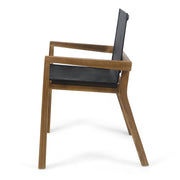 Noble House Belfast dining chair set with acacia wood frames and cushioned seats, two elegant modern dining chairs.
