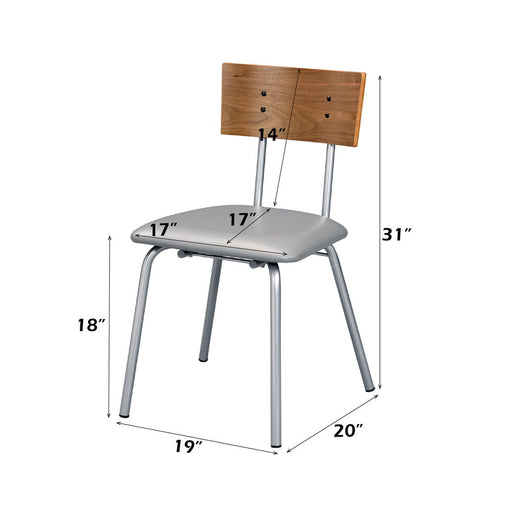 Jurgen - Side Chair (Set of 2) - Gray Synthetic Leather, Oak & Silver - R&R Furniture Gallery (Fountain Valley, CA)
