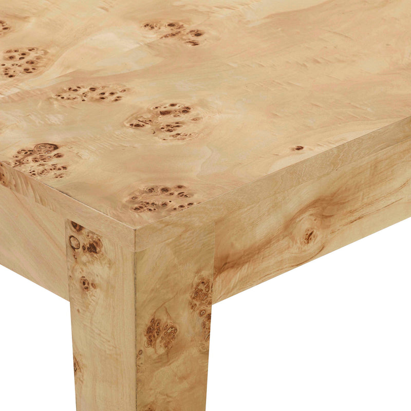 TOV Furniture Brandyss rectangular dining table in natural burl wood with a sleek, modern design for dining rooms.