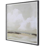 Soft Clouds framed print canvas art by Uttermost featuring a serene cloud design in pearl silver tones, perfect for elegant wall decor.