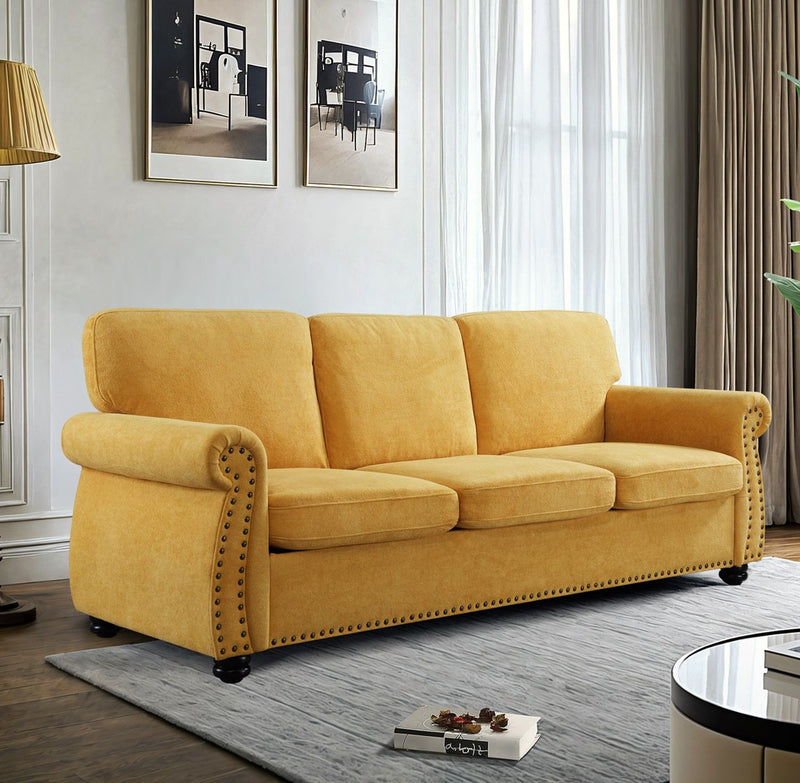 Soft Sofa, Upholstered 3 Seater Couch With High Density Foam, Loose Back Cushions And Turned Legs - R&R Furniture Gallery (Fountain Valley, CA)