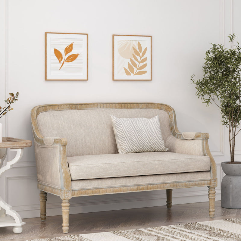 Noble House Inspired Style stationary loveseat with plush cushions and modern design, featuring a neutral fabric finish.