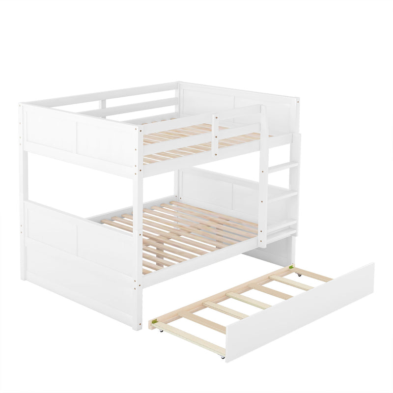 DreamHaus bunk bed with twin size trundle, featuring sturdy wood frame and ladder, ideal for space-saving bedroom furniture.
