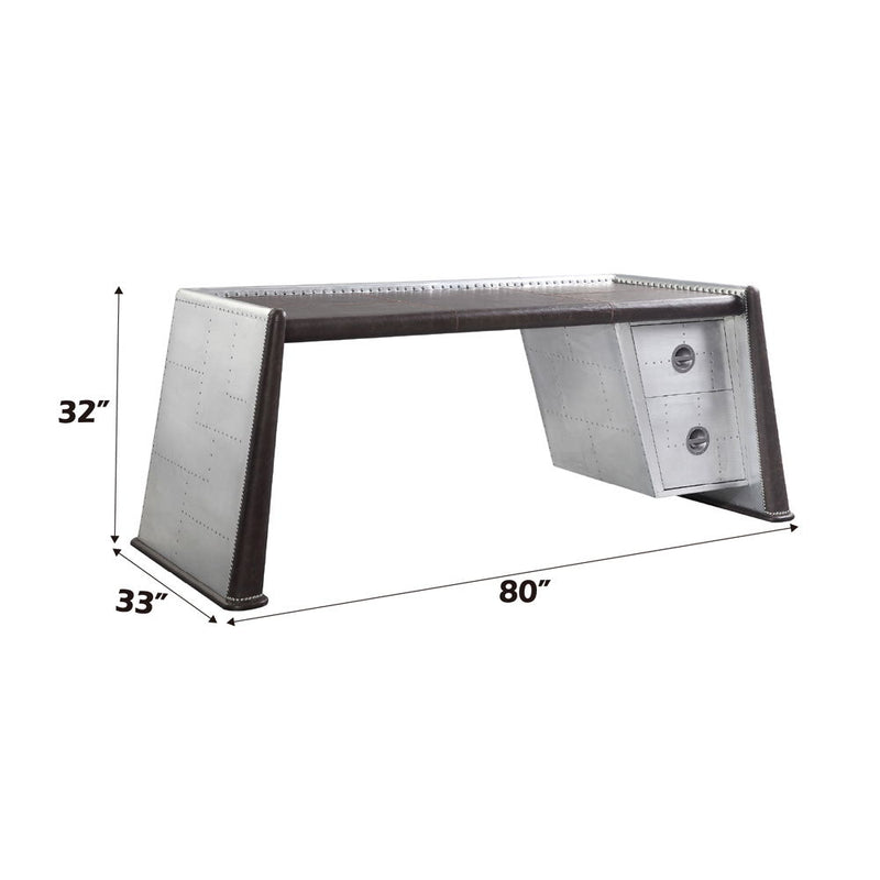 Brancaster - Executive Writing Desk - Distress Chocolate Top Grain Leather & Aluminum - R&R Furniture Gallery (Fountain Valley, CA)
