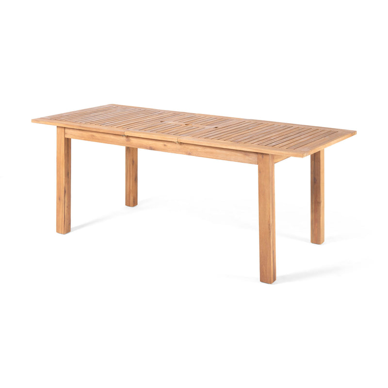 Outdoor expandable dining table with square legs by Noble House, featuring a spacious surface and sturdy design for outdoor dining.