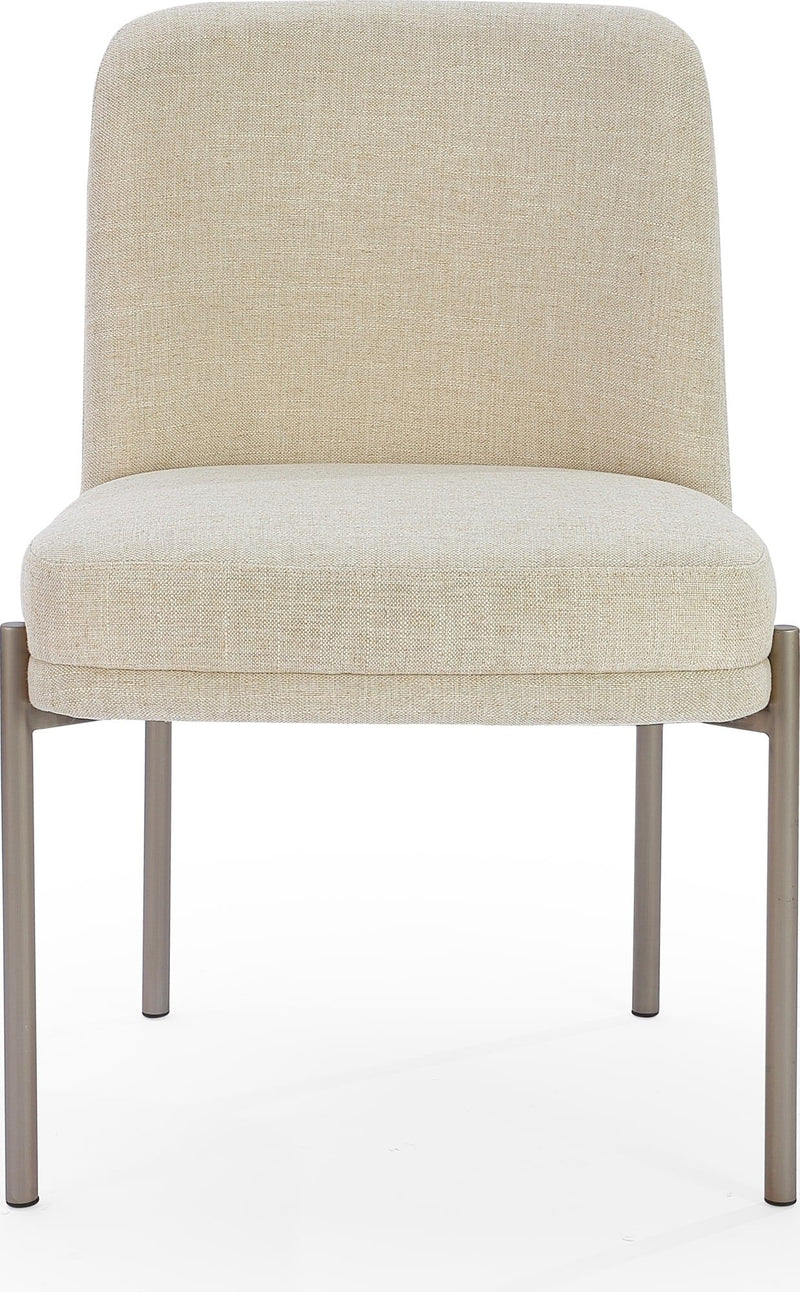 Dion Upholstered Dining Chair in Natural Light Linen and Brushed Nickel Metal