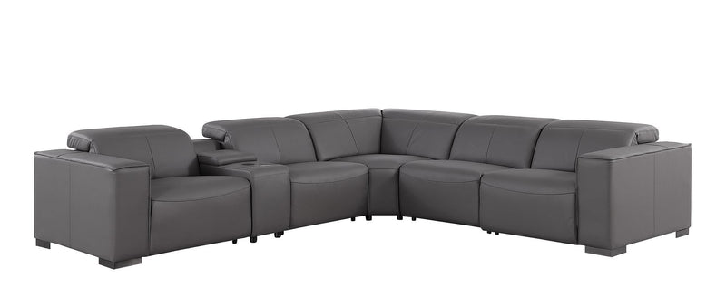 1208 - 6-Piece L-Shaped Leather Reclining Sectional With 3 Power Recliners