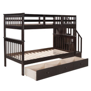 DreamHaus stairway bunk bed with built-in storage drawers and safety guard rail in a modern bedroom setting.