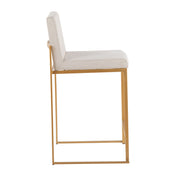 Lumi Source Fuji contemporary high back counter stool with stylish design and wooden legs, perfect for modern kitchen or bar area.