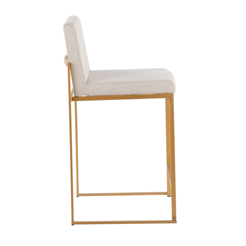 Lumi Source Fuji contemporary high back counter stool with stylish design and wooden legs, perfect for modern kitchen or bar area.