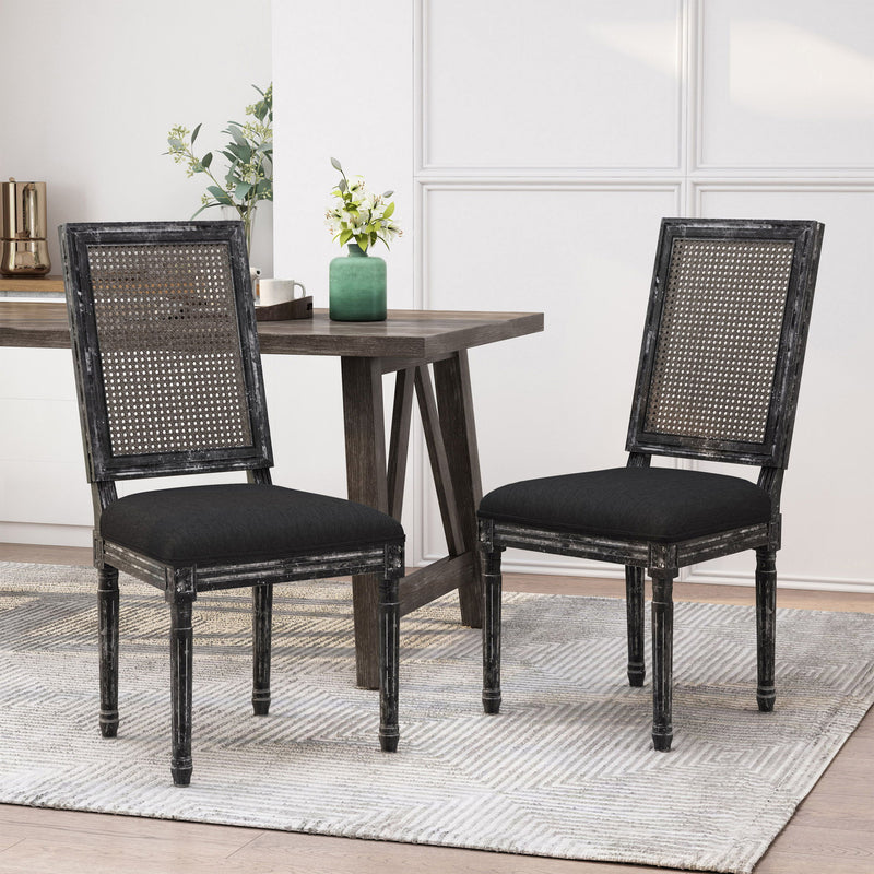 French Country Dining Chair With Rectangular Cane Backrest And Smooth Upholstered Seating - R&R Furniture Gallery (Fountain Valley, CA)