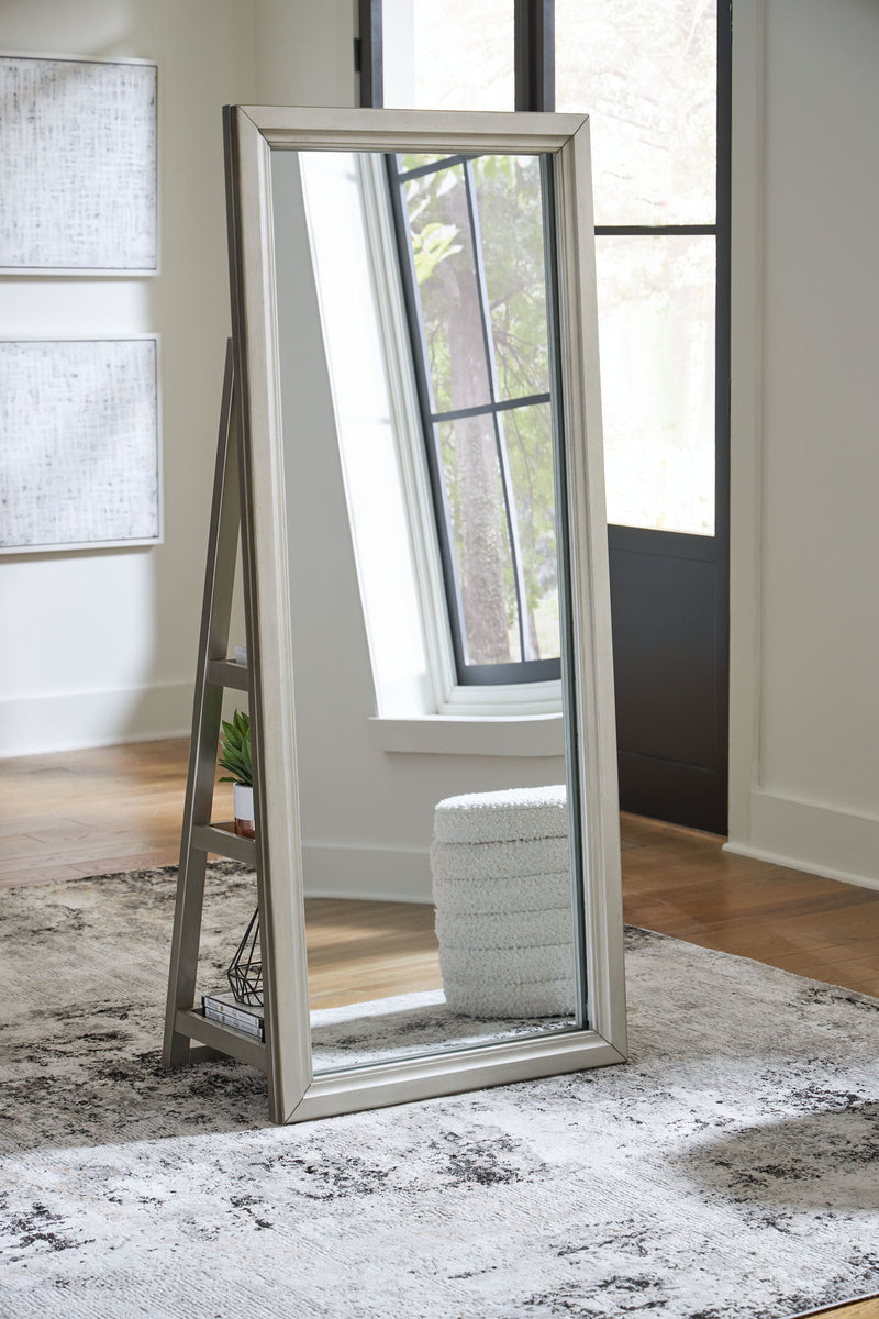 Evesen - Floor Standing Mirror With Storage - Champagne - R&R Furniture Gallery (Fountain Valley, CA)