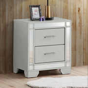 Silver Champagne Madison accent nightstand by Glory Furniture with a sleek modern design and smooth surface.