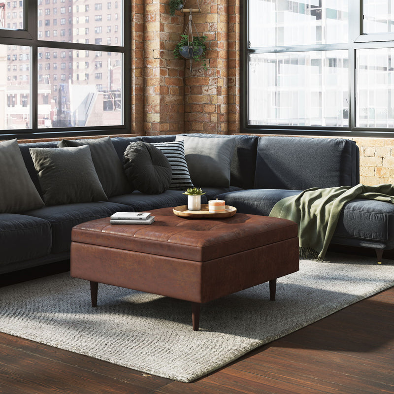 Shay - Large Square Coffee Table Storage Ottoman Mid-Century Style - R&R Furniture Gallery (Fountain Valley, CA)
