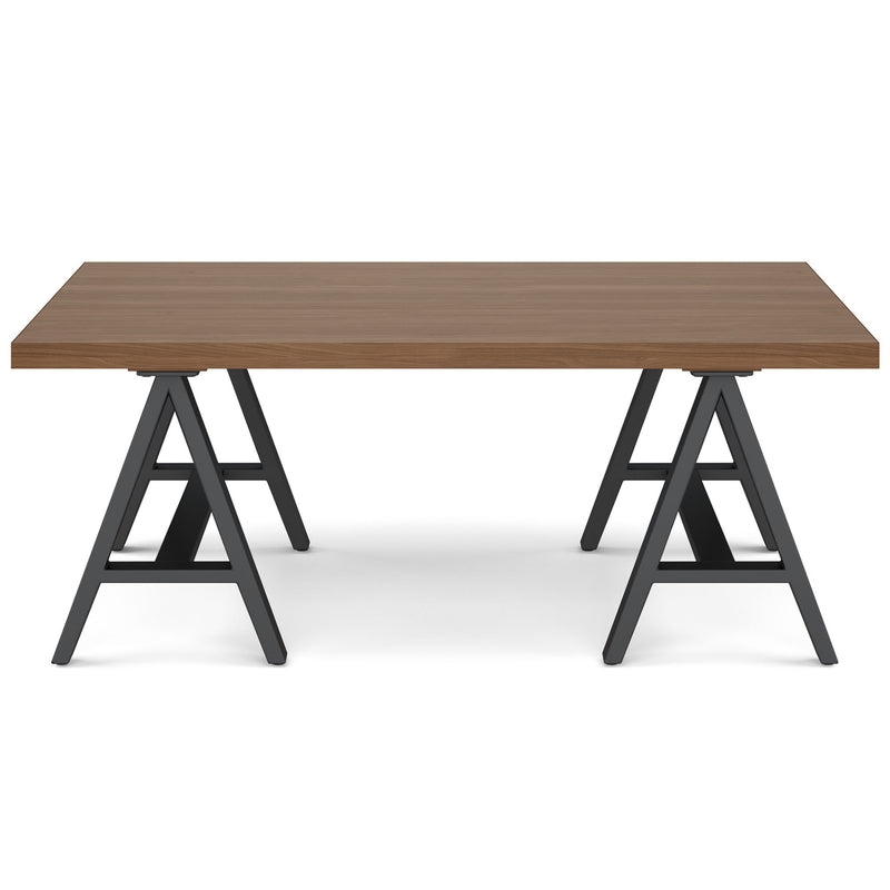 Handcrafted solid wood sawhorse-style coffee table by Simpli-Home with a sturdy, natural finish and simple, functional design.