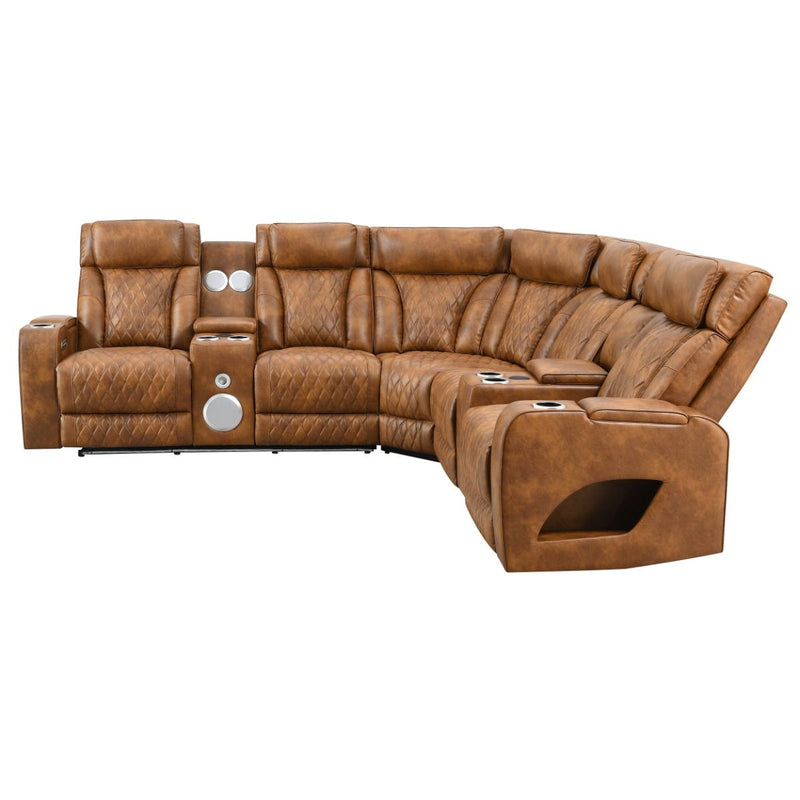 Taddeo - Power Motion Sectional Sofa With Power Headrest, Massage & LED - Two Tone Brown Leatherette