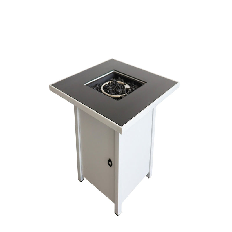 Powdercoated fire pit with a matching top from LSI Patio Furniture, featuring a sturdy metal design for outdoor warmth and ambiance.