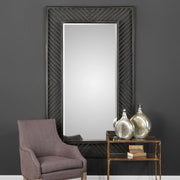 Uttermost Karel Chevron Wall Mirror with black geometric frame, modern decorative mirror for stylish home decor.