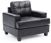 Transitional design armchair by Glory Furniture featuring plush fabric upholstery and wooden legs in a stylish, modern shape.