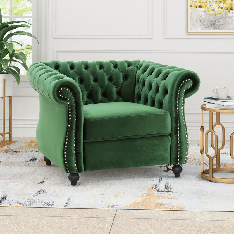 Nexuson - Upholstered Chesterfield Chair With Deep Tufted And Nailhead Trim - R&R Furniture Gallery (Fountain Valley, CA)