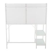 Lumi Source Geo Tier contemporary writing desk with geometric metal frame and wooden tabletop, modern office furniture.