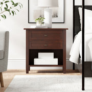 Handcrafted Warm Shaker bedside table by Simpli-Home, accent nightstand with natural wood finish and compact storage space.