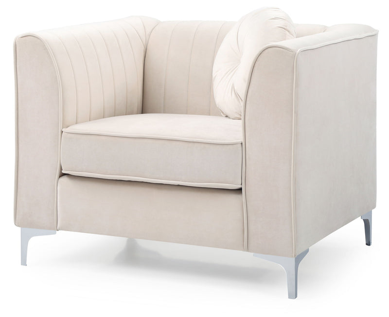 Contemporary sloped armchair by Glory Furniture with plush upholstery and sleek design for modern living spaces.