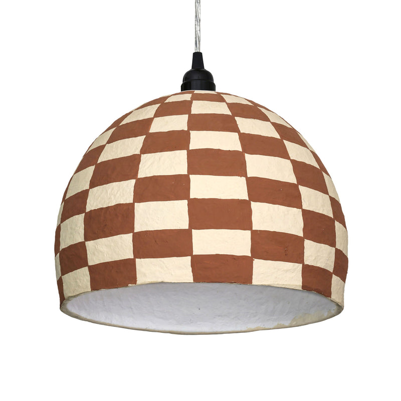 TOV Furniture Taurus cotton mache pendant lamp in white and terracotta with a rounded, textured design for modern lighting.