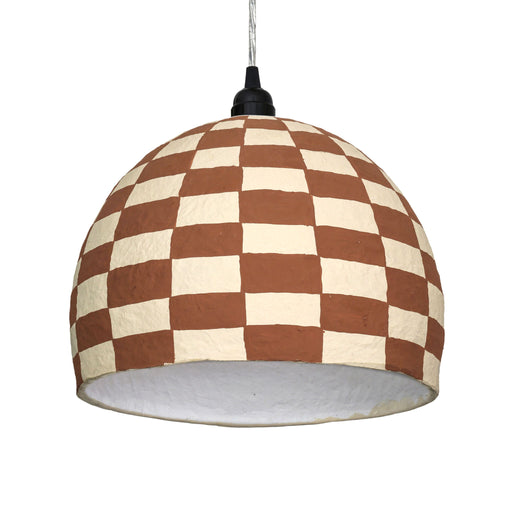 TOV Furniture Taurus cotton mache pendant lamp in white and terracotta with a rounded, textured design for modern lighting.