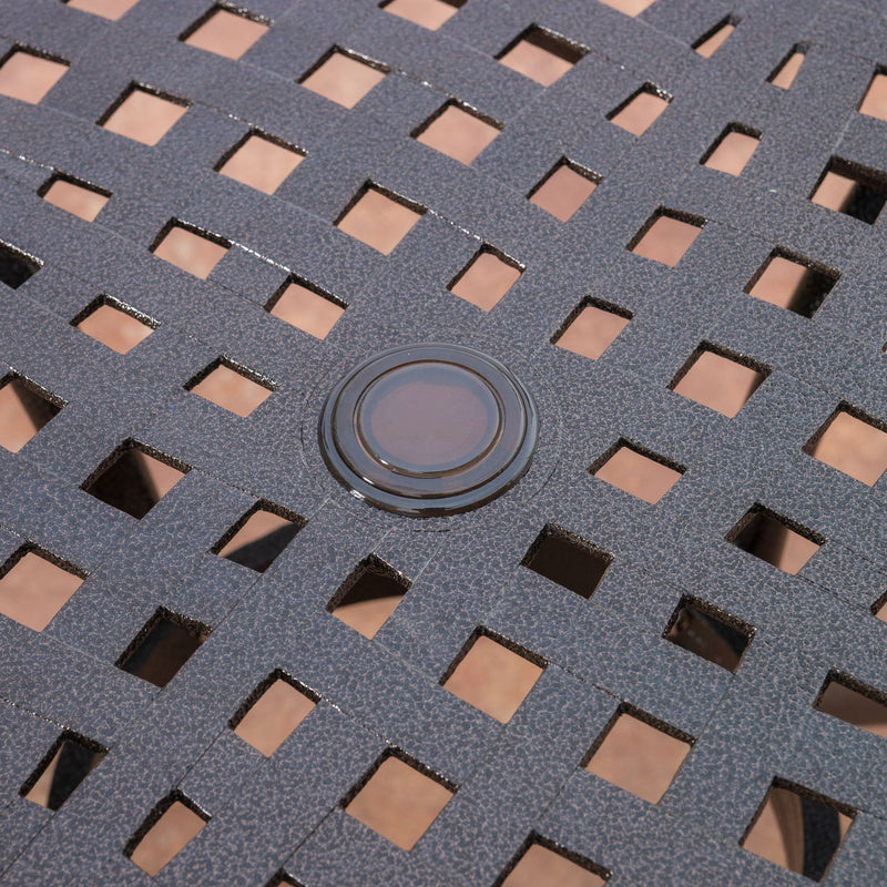 Tranquilius - Outdoor Round Dining Table With Lattice Tabletop, Umbrella Hole And Curved Legs - R&R Furniture Gallery (Fountain Valley, CA)