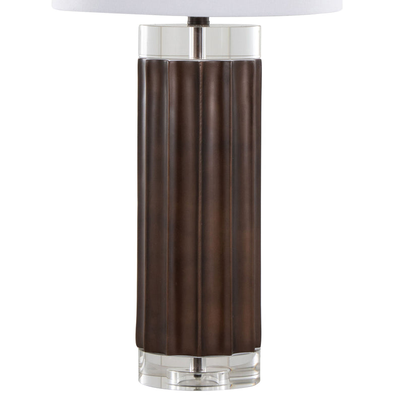 Cylinder - Fluted Contemporary Table Lamp (Set of 2) - Brown / Clear / White - R&R Furniture Gallery (Fountain Valley, CA)
