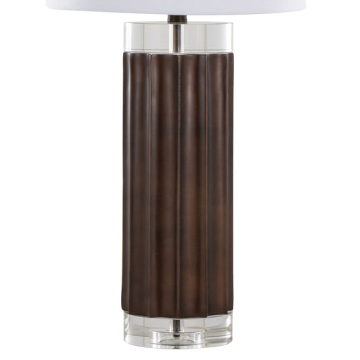 Set of two Lumi Source fluted contemporary cylinder table lamps in brown, clear, and white with modern design.