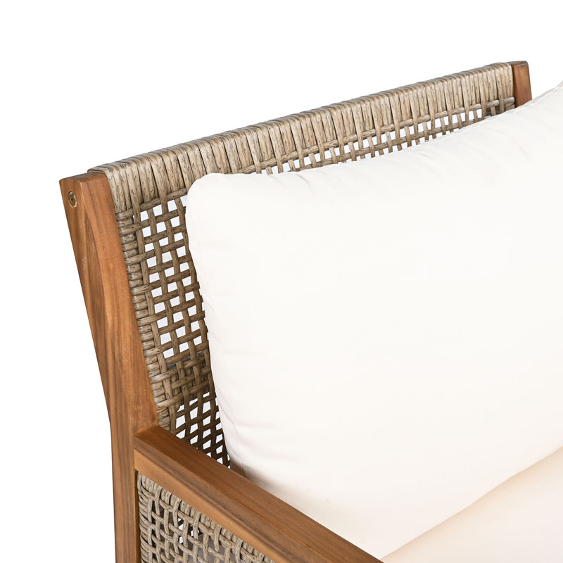 Acacia Wood Patio Furniture Club Chair, Outdoor Wicker Armchair, Deep Seating With Soft Cushions For Porch - Teak / Mix Brown - R&R Furniture Gallery (Fountain Valley, CA)