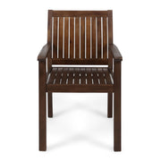 Set of two Wilson rustic dining chairs by Noble House, dark brown acacia wood with slat panel design, perfect for dining rooms.