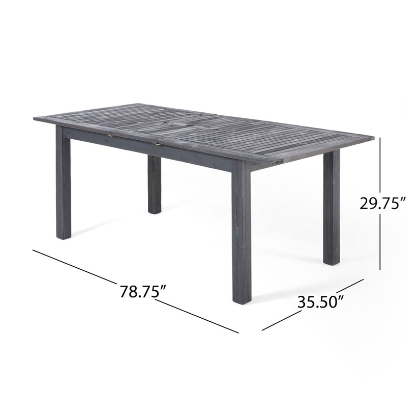 Outdoor expandable dining table with square legs by Noble House, featuring a spacious surface and sturdy design for outdoor dining.