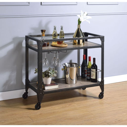 Jorgensen - Serving Cart - Rustic Oak & Charcoal - R&R Furniture Gallery (Fountain Valley, CA)