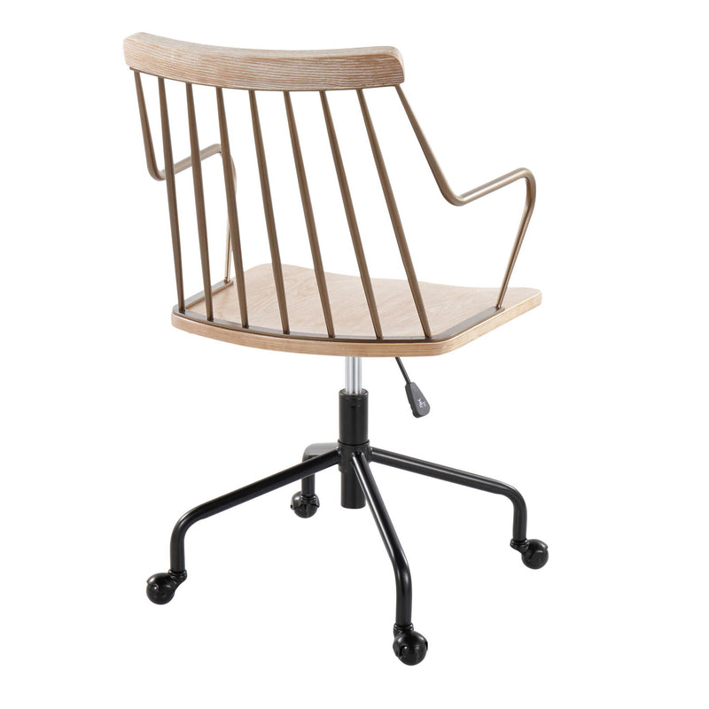 Lumi Source Preston farmhouse adjustable office chair with wooden armrests and cushioned seat for comfortable desk seating.