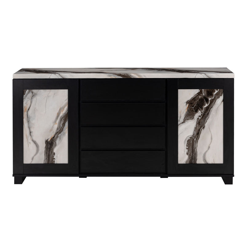 Stacey - Buffet With Storage Drawers And Marble Detailing - Black / Marble - R&R Furniture Gallery (Fountain Valley, CA)