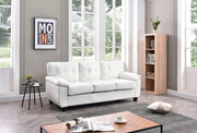 Comfortable stationary sofa by Glory Furniture with plush cushions and neutral fabric, ideal for living room relaxation.