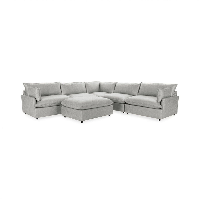 Classic Home Caplan 6-piece modular sectional with ottoman, 2-piece living room set featuring plush cushions and modern design.