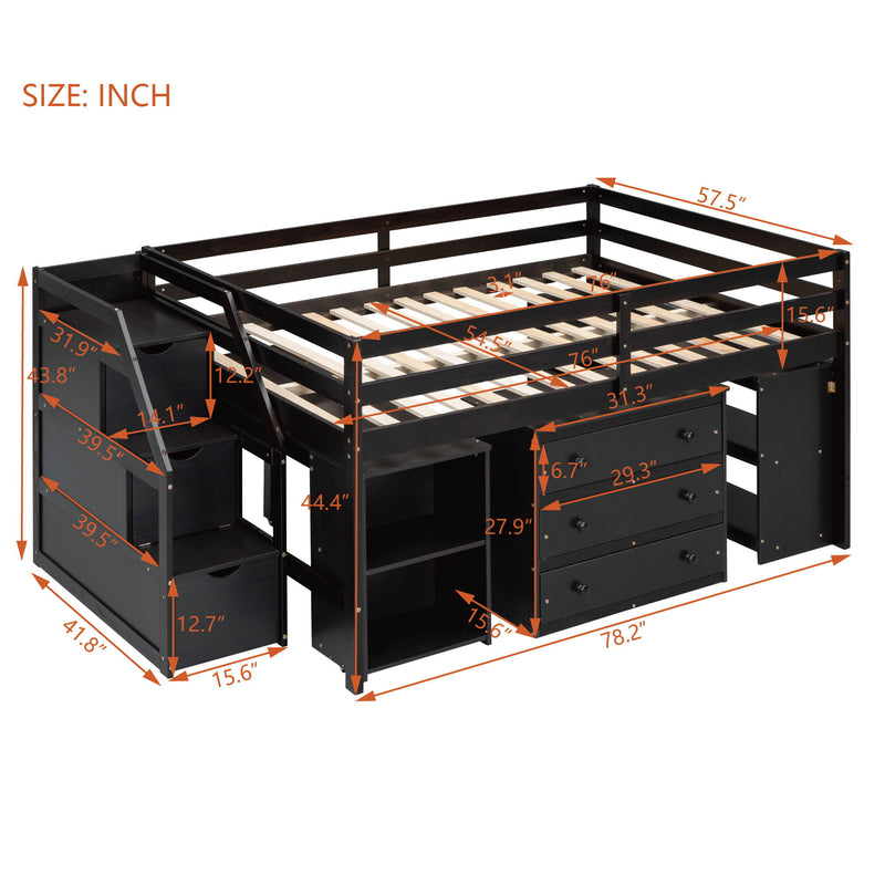Loft Bed With Retractable Writing Desk And 3 Drawers With Storage Stairs And Shelves - R&R Furniture Gallery (Fountain Valley, CA)