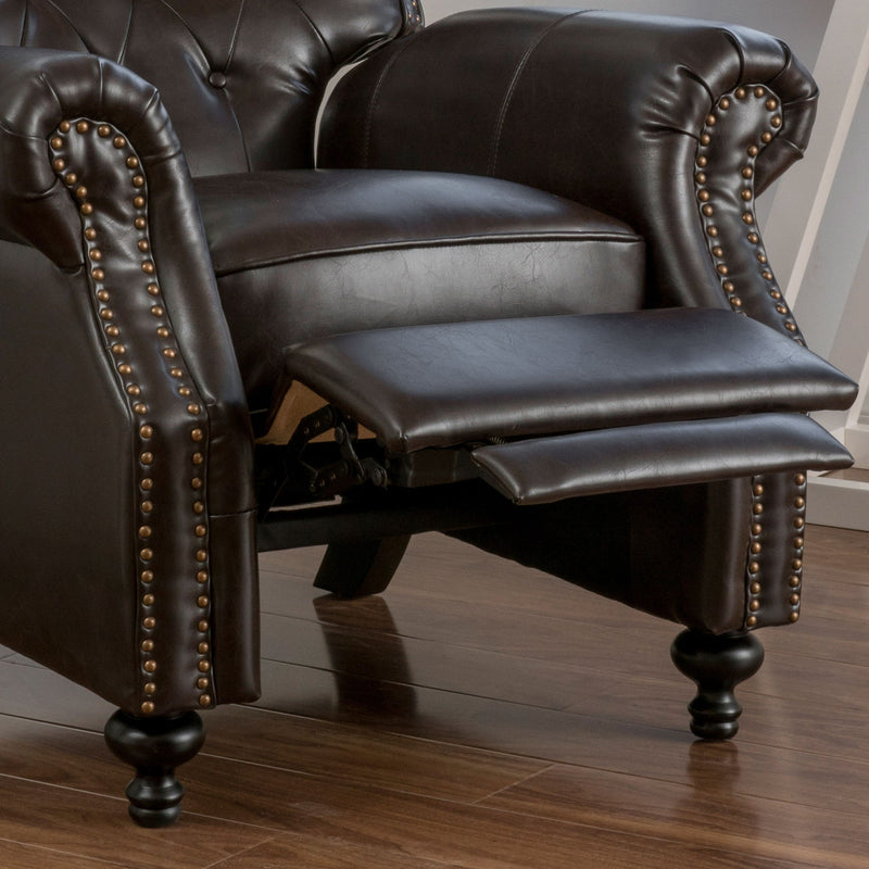 Contemporary Style Push Back Recliner With Button Tufted Stitching And Nailhead Trim - R&R Furniture Gallery (Fountain Valley, CA)