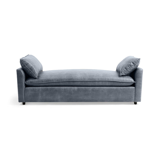 Classic Home Caplan backless sofa daybed with plush cushions and sleek wooden legs, ideal for modern living spaces.