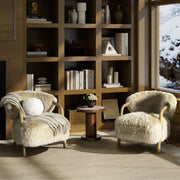 Becker - Rustic Oak Sheepskin Upholstered Accent Arm Chair - Taupe Beige - R&R Furniture Gallery (Fountain Valley, CA)