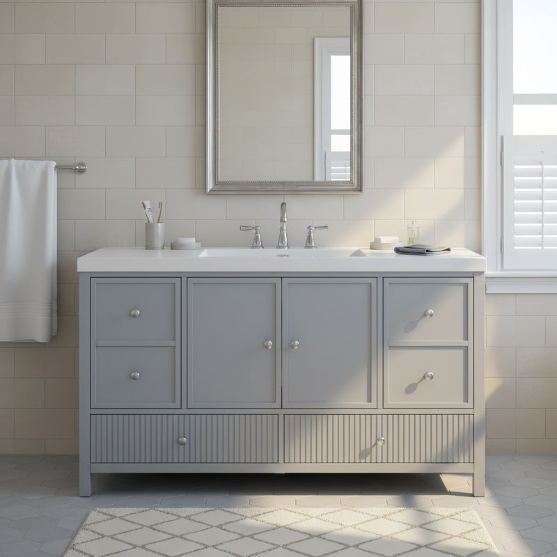 Bathroom Vanity With Separate Sink, Soft Close Doors And 4 Drawers