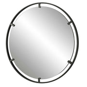 Black round iron accent mirror by Uttermost with a sleek, minimalist frame, perfect for modern home decor.