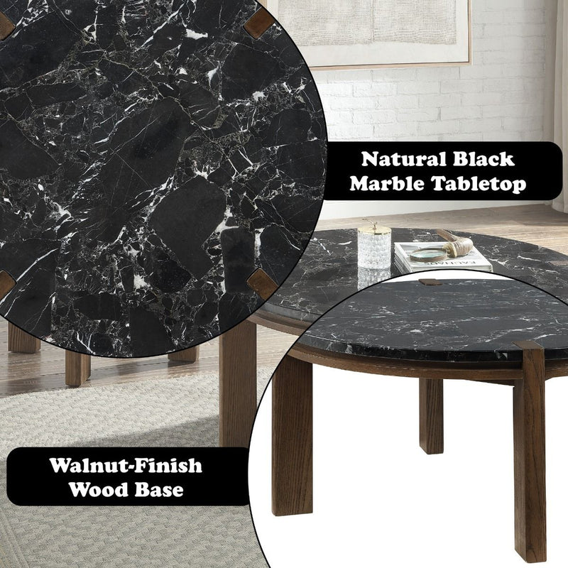 Estella - Coffee Table With Natural Marble Top - Black Top & Walnut