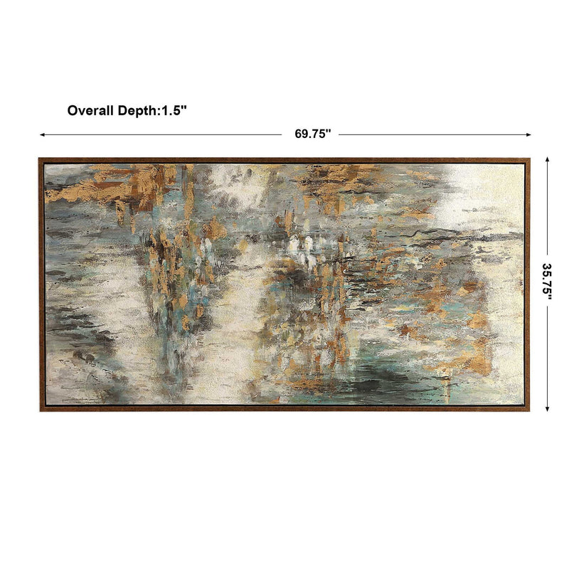 Abstract beige canvas art titled "Behind The Falls" by Uttermost featuring flowing, textured brushstrokes on a modern wall decor piece.